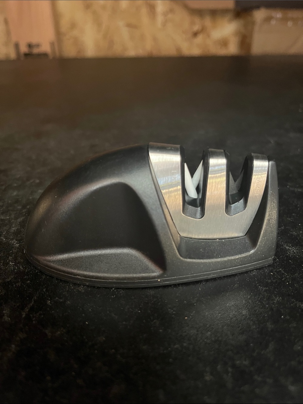 Compact Two-Stage Knife Sharpener in Black and Silver